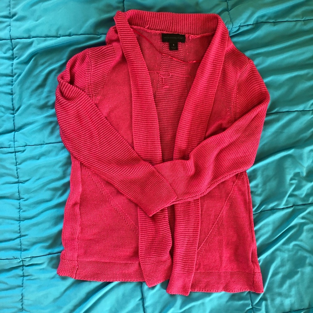 Thin hot pink 3/4 sleeve Worthington cardigan S